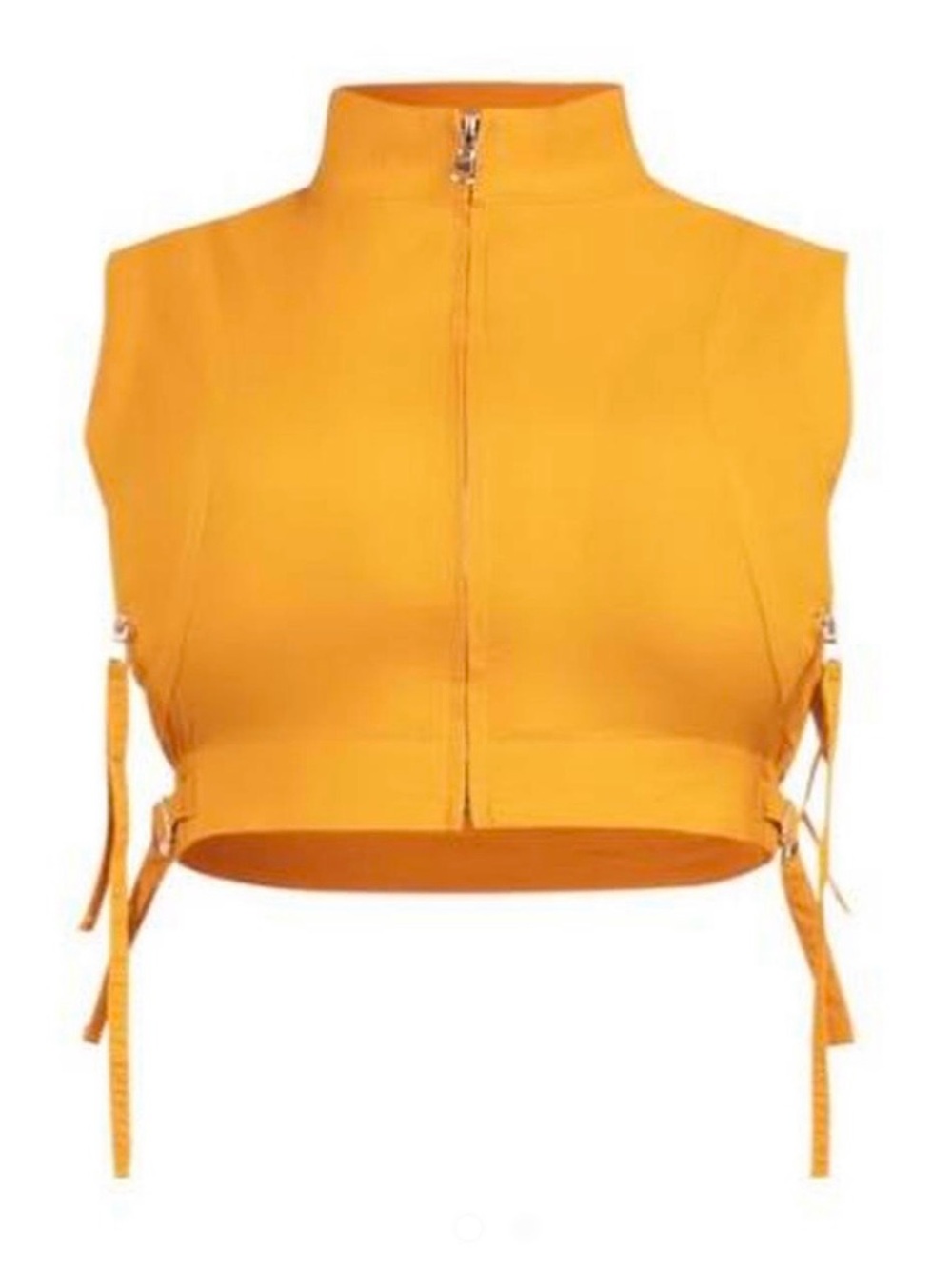 Waydamin Cropped Zip Front Sleeveless Top - Mustard Yellow